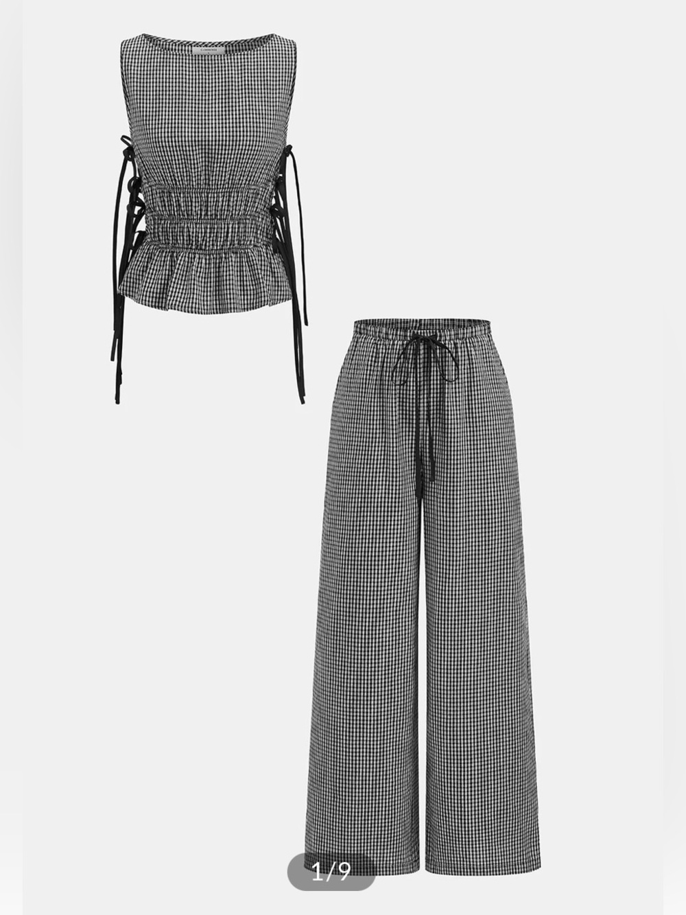 Commense Women’s Gingham Two-Piece Set – Black & White Pants and Top